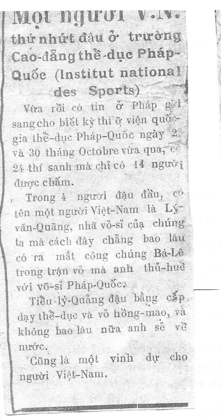 Người VN đầu tiên đậu Institut National des Sports Người VN đầu tiên đậu Institut National des Sports