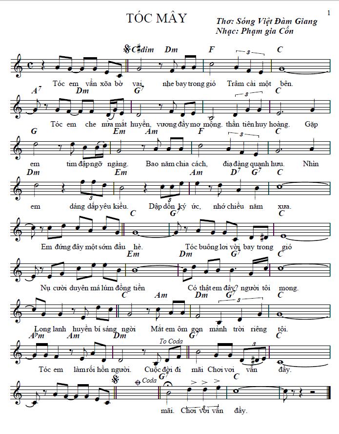 Tóc Mây music sheet Tóc Mây music sheet